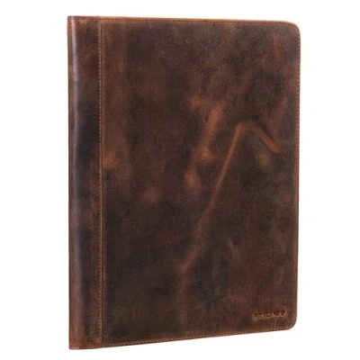 Afbeelding van STILORD &#039;Malcolm&#039; Leren Schrijfmap A4 Vintage Document Case voor zakelijke werkvergaderingen Conferentiekoffer organisator met EC Card Pockets Echt Leder, Kleur:sepia bruin