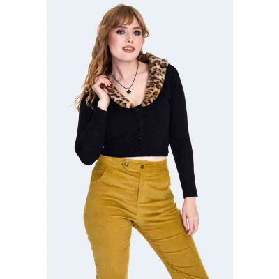 Afbeelding van Voodoo Vixen Leopard Fur Collar Set Cardigan XXL Zwart