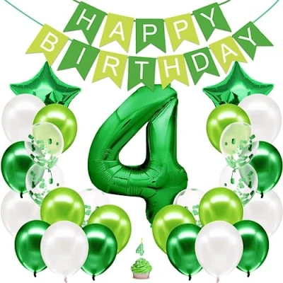 Afbeelding van Verjaardag Decoratie Jongens Groen Nummer 4ste Jongen Gelukkige Slinger Folieballon 4 Ballon Kinderen