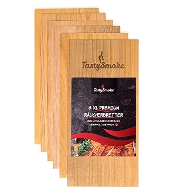 Afbeelding van TastySmoke® Premium cederhouten plank om te grillen, 100% natuurproduct van Western Red Ceder, grillplanken cederhout in 6 delige voordeelverpakking, meerdere keren herbruikbaar