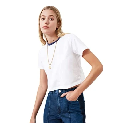 Afbeelding van Trendyol Wit 100% Katoen Crop Gekleurd Gebreid T Shirt Met Ronde Hals Twoss21Ts0395