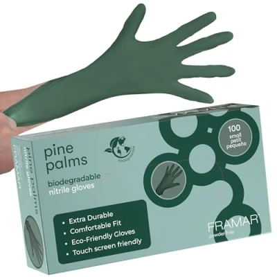 Afbeelding van FRAMAR Groene Handschoenen Wegwerp Latexvrij Poedervrije Nitril Klein, Rubberen Handschoen Klein Biologisch Afbreekbaar 100 Stuks