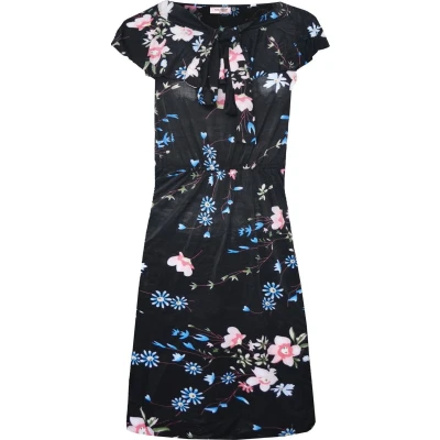 Afbeelding van Dames jurk gebloemd polyester zwart one size 38 t/m 42