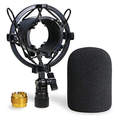 Afbeelding van YOUSHARES AT2020 Shock Mount met Pop Filter Schuim Voorruit Microfoonhouder Vermindert Trillingsgeluid en Blokkeert Plosives voor Audio Technica AT2035 ATR2500 Condensatormicrofoon door
