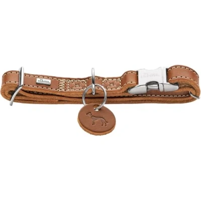 Afbeelding van HUNTER Hondenhalsband Aalborg ALU Strong, kleur: cognac, zacht leer, aluminium kliksluiting, traploos verstelbaar, robuust, elegant en tijdloos, Made in Germany, maat: XL