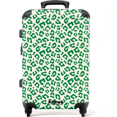 Afbeelding van NoBoringSuitcases.com® Koffer groot Rolkoffer lichtgewicht Groen met witte panterprint Reiskoffer 4 wielen Grote trolley XL 20 kg bagage