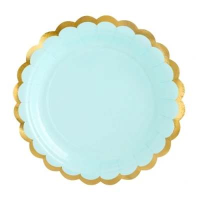 Afbeelding van Bord mint groen met gouden schulprand 18cm 6 stuks