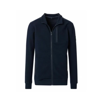 Afbeelding van Casa Moda vest heren katoen donkerblauw sweatvest effen