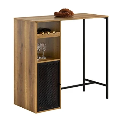 Afbeelding van SoBuy Bartafel, Eettafel, Hoge Tafel, Tafel met Opbergrek, Houders voor Wijnglazen en Flessen, Keukentafel Keuken, Eetkamer, Woonkamer, 108 x 48 105 cm, Bruin, FWT97 PF