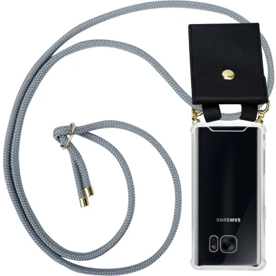 Afbeelding van Cadorabo Hoesje geschikt voor Samsung Galaxy S7 in ZILVER GRIJS Silicone Mobiele telefoon ketting beschermhoes met gouden ringen, koordriem en afneembare etui