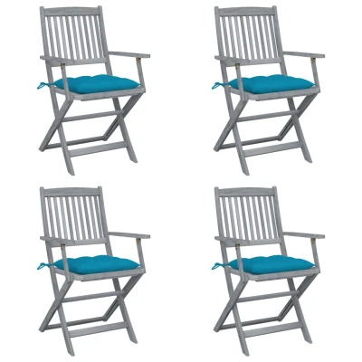 Afbeelding van Tuinstoelen 4 st inklapbaar met kussens massief acaciahout