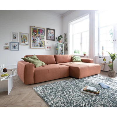 Afbeelding van Hoekbank Lazaro vlak geweven oranje 300x160 cm ottoman rechts met rug diepteverstelling