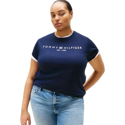 Afbeelding van Tommy Hilfiger Curve LOGO Tshirt print, Dames, Maat: 46, Dark night navy