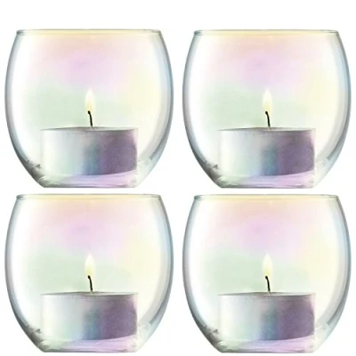 Afbeelding van L.S.A. Pearl Theelicht Houder 6,8 cm Set van 4 Stuks Glas Transparant