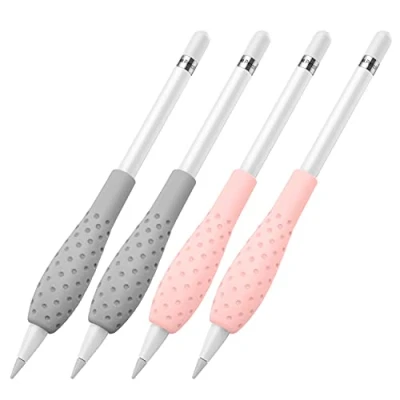 Afbeelding van MoKo [4 Pack] Silicone Grip Holder Ergo Protective Sleeve Cover Case Accessories Compatible with Apple Pencil 1st / 2nd Generation, Gray &amp; Pink