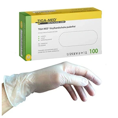 Afbeelding van Tiga Med Powder Free Latex Wegwerp Vinyl Handschoenen (Pack van 100) Medium