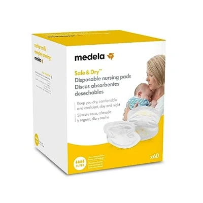 Afbeelding van Medela 0080323 zoogkompressen, wegwerp, ideaal tegen melkverlies, wit/geel, 60 stuks