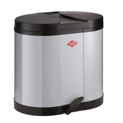 Afbeelding van Wesco Eco verzamelaar 170 in de kleur grijs, gepoedercoat plaatstaal, twee kunststof inzetstukken met elk 15 liter volume, voettrede
