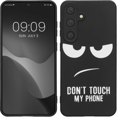 Afbeelding van kwmobile telefoonhoesje geschikt voor Samsung Galaxy S25 Plus Hoesje smartphone in wit / zwart Backcover van TPU Don&#039;t Touch My Phone design