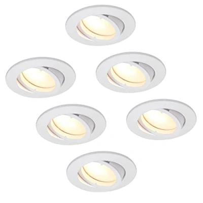 Afbeelding van HCFEI Set van 6 led inbouwspots, dimbaar, wit mat, draaibaar, 3 W, plat, 230 V, inbouwspot, 68 mm boorgat (warm wit, 3000 K)