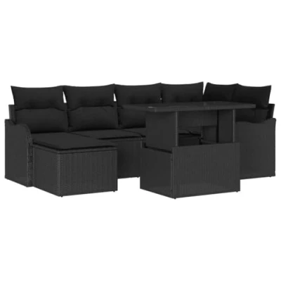 Afbeelding van vidaXL 7 delige Tuin Sofa Set met Kussens Zwart Poly Rattan