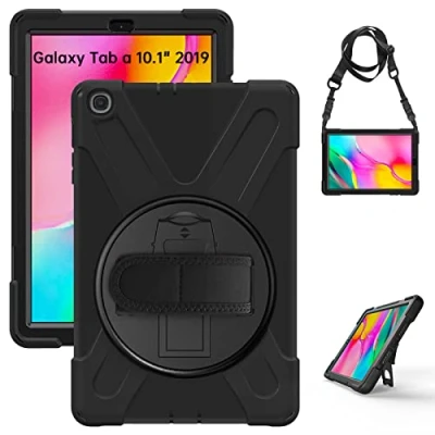 Afbeelding van Gerutek hoesje voor Samsung Galaxy Tab a 10.1 2019 SM T510/T515, robuust, schokbestendig, sterk met 360 draaibare standaard/hand/schouderriem beschermhoes 2019,