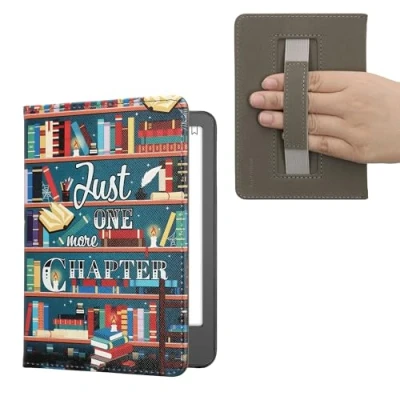 Afbeelding van kwmobile E reader hoesje geschikt voor Amazon Kindle (2022/2024) hoes flip case met magneetsluiting Ereader cover bibliotheek design in meerkleurig