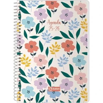 Afbeelding van Q Kalon Schoolagenda 2025 2026 Weekoverzicht, Formaat A5 (15x21 cm), Spaans en Engels, September tot Juni, Spiraalsluiting, Flexibele Kaft met Plastic Bescherming Garden