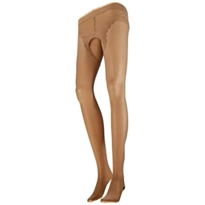 Afbeelding van Cottelli Collection Nude Panty met Open Kruis en Zwart Stiksel Motief Maat L