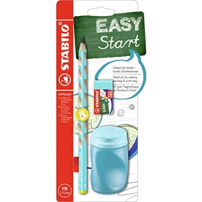 Afbeelding van STABILO school set EASYgraph voor linkshandige kinderen (potlood + slijper gom) blauw assortiment