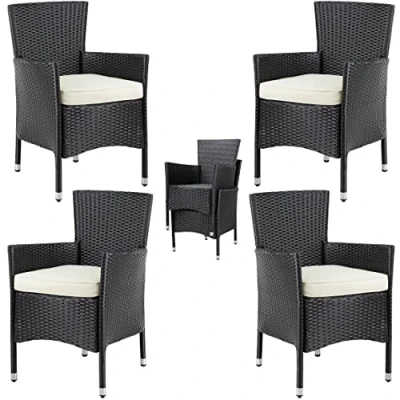 Afbeelding van Casaria Polyrattan Tuinstoelen 4 Stuks Stapelbaar &amp; Kussens Zwart