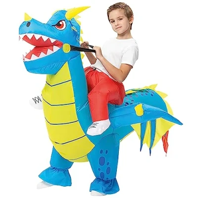 Afbeelding van Opblaasbaar drakenkostuum voor kinderen, maat 90 tot 120 cm, van zeer duurzaam polyester, aangenaam om te dragen, inclusief opblaassysteem, OriginalCup®