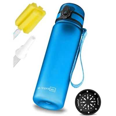 Afbeelding van Minny drinkfles voor kinderen lekvrij met rietje of zeef 350ml, 500ml, 750ml lichtgewicht Tritan BPA vrij kleuterschool, school (blauw 500ml)