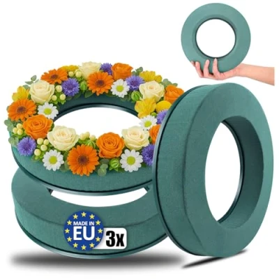 Afbeelding van 3 x steekmassa voor bloemstukken in ringvorm, steekschuim verse bloemen, steekspons om te knutselen, bruiloft, Pasen en verjaardag, 03 stuks ring