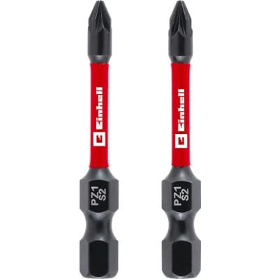 Afbeelding van Originele Einhell Impact bits, 2 delig, 50 mm, PZ1 (S2 staal, torsiezone, efficiënte krachtoverbrenging, rode kleurring, C 6,3 schacht)