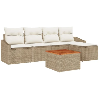 Afbeelding van vidaXL 6 delige Tuin Sofaset met Kussens Beige Poly Rattan Acacia