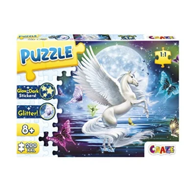 Afbeelding van CRAZE puzzel Moonlight Pegasus, 200+ stukjes met glitterprint en lichtgevende sterren, Pegasus voor kinderen vanaf 8 jaar
