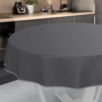 Afbeelding van ANRO Afwasbaar tafelzeil, tuintafelkleed, voor binnen en buiten, rond, 140 cm, met zoom, antraciet