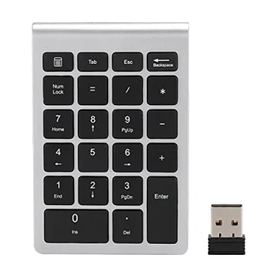 Afbeelding van numeriek toetsenbord, ASHATA 22 toetsen toetsenbord USB 2.4G draadloos mini ergonomisch met ontvanger, ondersteuning voor Android, Windows en Mac OS systemen. (Zilver zwart)