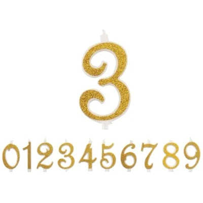 Afbeelding van 10 cm verjaardagskaarsen, nummer 3,3D, goud, glitter, decoratie voor verjaardagstaart, kaarsen bruidstaart (goud, 3)
