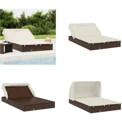 Afbeelding van Ligbed 2 persoons met dak 213x118x97 cm poly rattan bruin