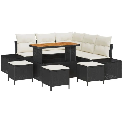 Afbeelding van vidaXL 8 Delige Tuin Sofaset met Kussens Zwart Poly Rattan Acacia