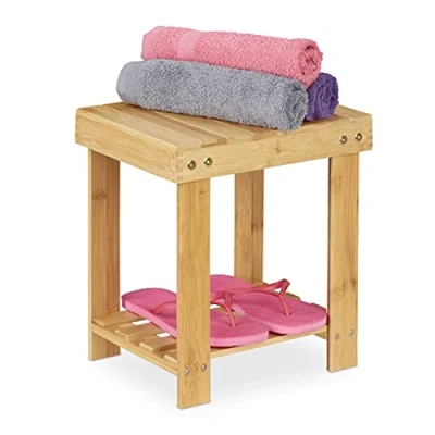 Afbeelding van Relaxdays bamboe kruk, tot 100 kg, stevig opstapje voor kinderen, HBD: 33,5 x 25 31 cm, badkamerkruk, hocker, naturel