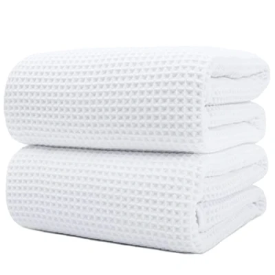 Afbeelding van Polyte Microfiber handdoek pluisvrij &amp; sneldrogend wafelstructuur zeer groot wit 89 x 178 cm 2 stuks