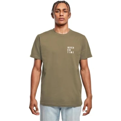 Afbeelding van Merchcode Never ON TIME Tshirt print, Maat: Small, Olive