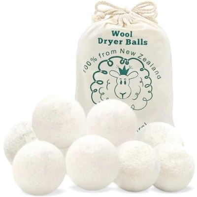 Afbeelding van Echoss Drogerballen, 8 ballen van wol voor wasdroger, 100% biologische uit Nieuw Zeeland, natuurlijk en herbruikbaar, verkort de droogtijd, wasverzachter functie