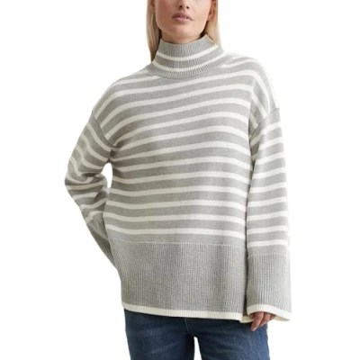 Afbeelding van Marc O&#039;Polo Stand UP Collar Striped Trui deep night blue, Dames, Maat: Large, blue