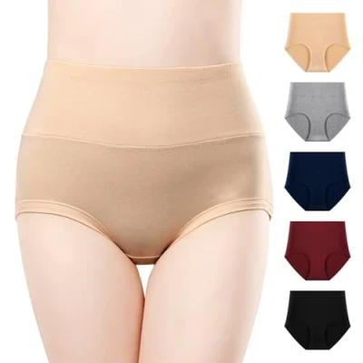 Afbeelding van Anntry Dames Comfort Katoenen Ondergoed 5 Pack Hoge Taille Slips Buikcontrole Stretch Slipje Onderbroek voor Vrouwen, Veelkleurig 3, XXL