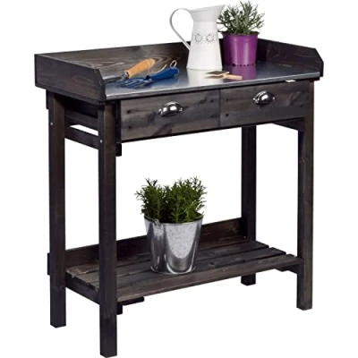 Afbeelding van dobar® Design plantentafel met 2 laden, tuintafel legplank, ompottafel van massief sparrenhout, bloementafel voor tuin/terras/balkon, 79 x 39 90 cm, zwart