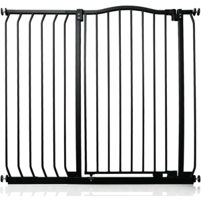 Afbeelding van Safetots Extra Hoge Traphekje met Gebogen Bovenkant Assortiment, 98cm 107cm (69 opties beschikbaar), Mat Zwart, Hoog 100cm in Hoogte, Drukbevestiging Traphekje, Babyhekje voor Deuren Gangen en Ruimtes, Veiligheidsbarrière